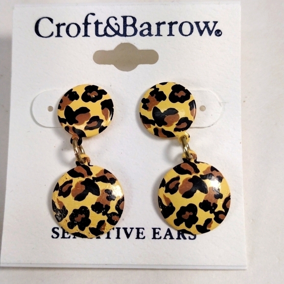 Leopard Print Double Disc Earrings – Gold Animal Dangle Statement Jewelry Women - Picture 3 of 8